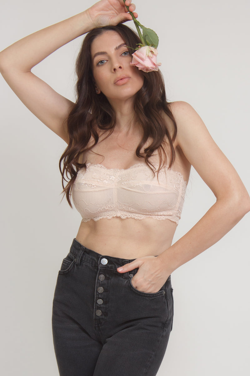 Lace bandeau bralette, in nude.