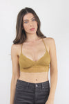 Lace bralette with strappy back, in Mustard Yellow. Image 4