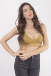 Lace bralette with strappy back, in Mustard Yellow.