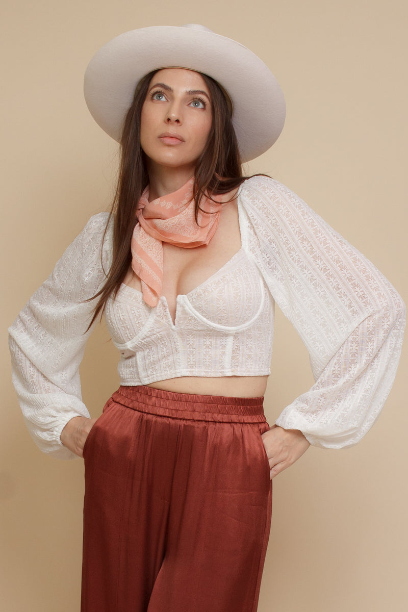 Lace bustier top with underwire, in off white. Image 6