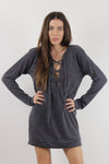 Lace up oversized knit top, in charcoal. Image 4