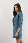 Lace up oversized knit top, in turquoise. Image 3