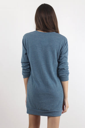 Lace up oversized knit top, in turquoise.