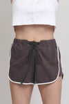 Lace up terry cloth shorts, in Charcoal. Image 3