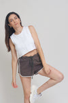 Lace up terry cloth shorts, in Charcoal. Image 6