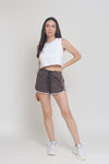Lace up terry cloth shorts, in Charcoal.