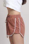 Lace up terry cloth shorts, in Copper. Image 6
