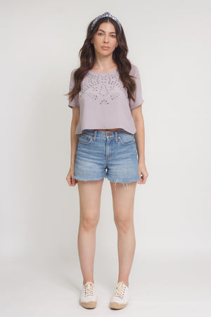 Eyelet cropped blouse, in Lilac. Image 11