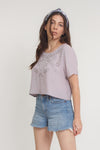 Eyelet cropped blouse, in Lilac. Image 3