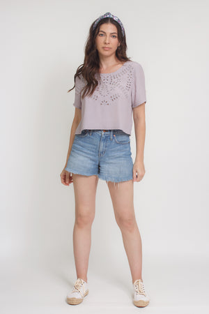 Eyelet cropped blouse, in Lilac. Image 5