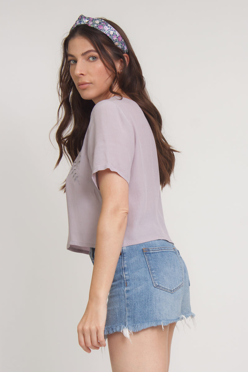 Eyelet cropped blouse, in Lilac. Image 6