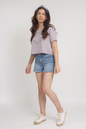 Eyelet cropped blouse, in Lilac. Image 7