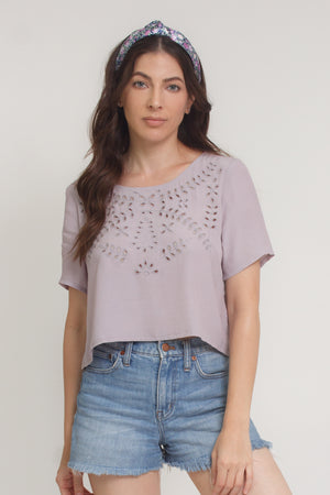 Eyelet cropped blouse, in Lilac. Image 9