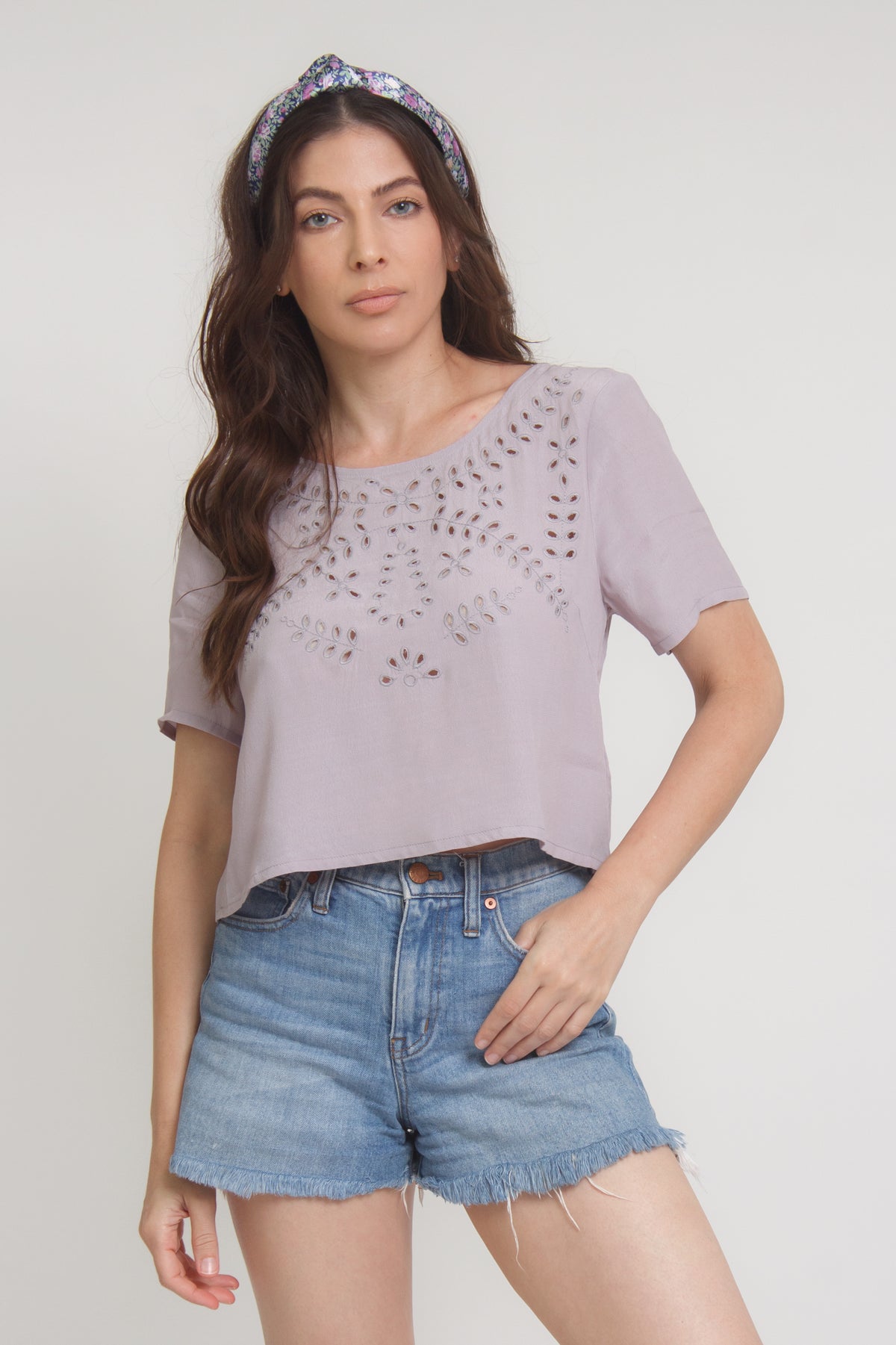 Eyelet cropped blouse, in Lilac.