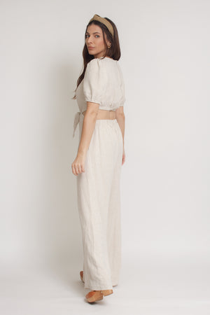 Linen jumpsuit with cutout back, in oatmeal. Image 11