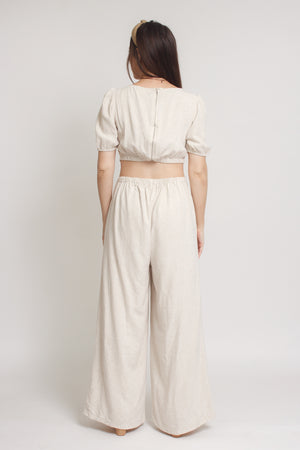Linen jumpsuit with cutout back, in oatmeal. Image 12