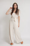 Linen jumpsuit with cutout back, in oatmeal. Image 13