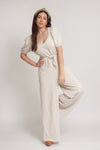 Linen jumpsuit with cutout back, in oatmeal. Image 2