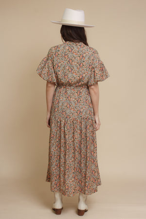 Puff sleeve floral midi dress, in green. Image 19
