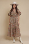 Puff sleeve floral midi dress, in green. Image 7