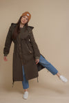 Long bomber style jacket, in olive. Image 5