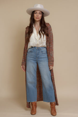 Long cardigan with hood, in multi. Image 2