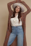 Long cardigan with hood, in multi. Image 3