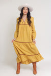 Tiered, embroidered midi dress, in golden rod. Image 4