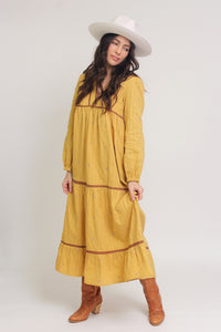 Tiered, embroidered midi dress, in golden rod. Image 9