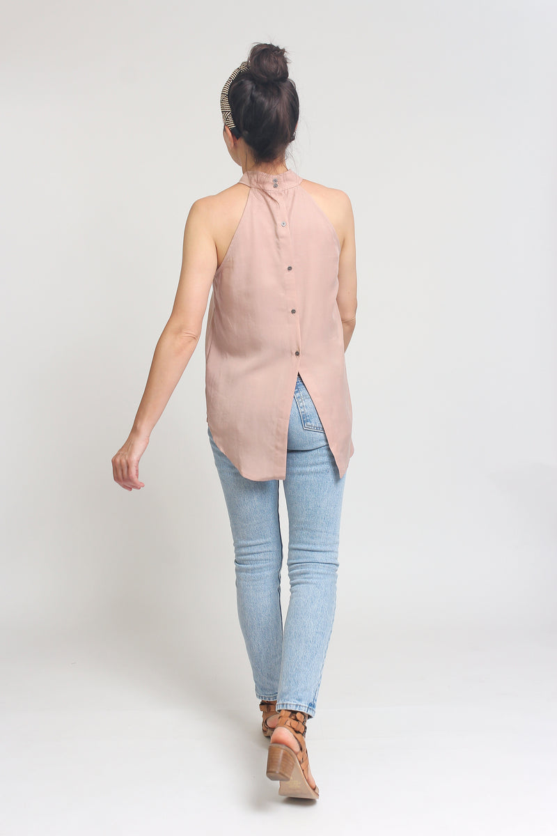 Sleeveless Blouse with button down back, in Dusty Blush. Image 4