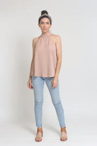 Sleeveless Blouse with button down back, in Dusty Blush.
