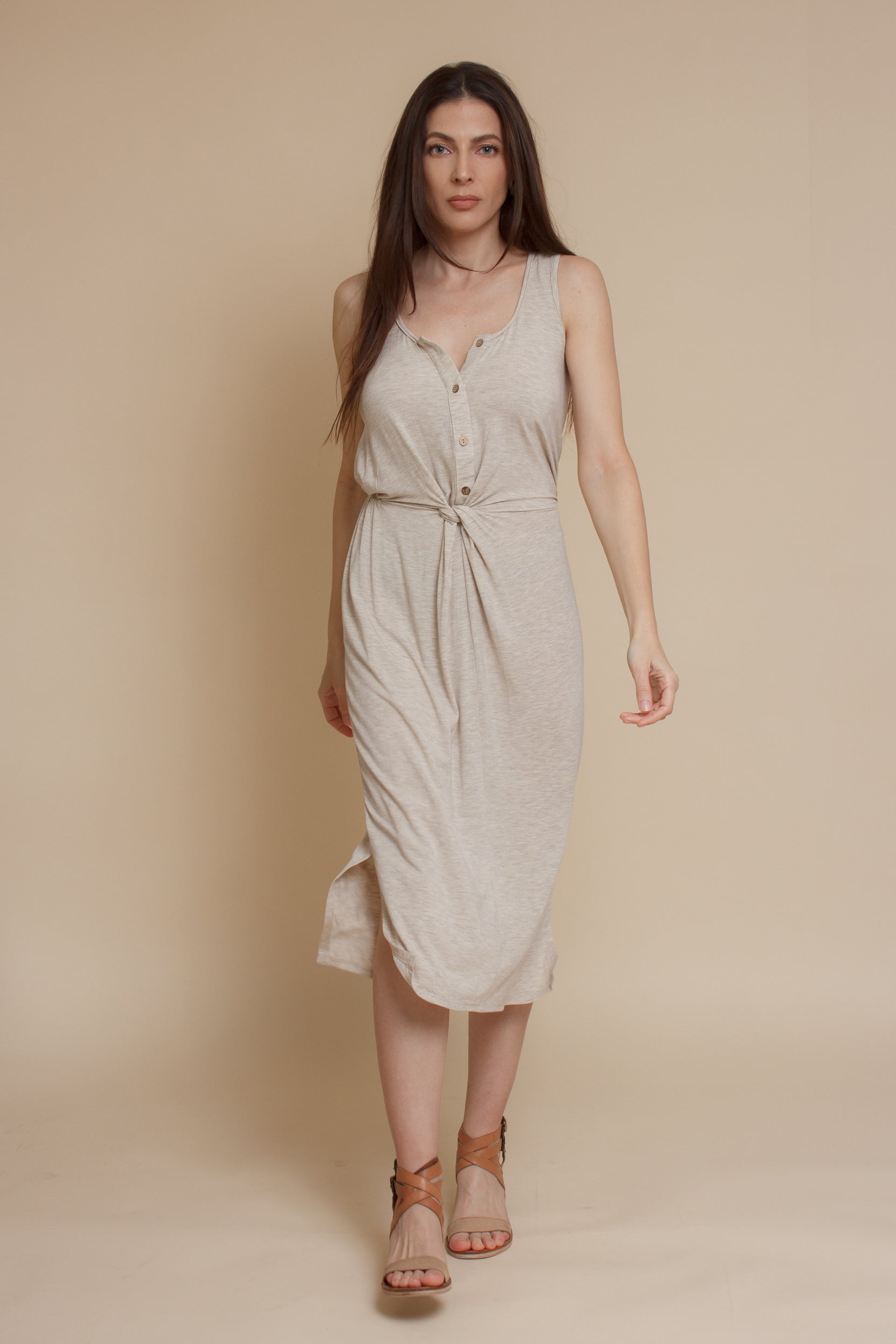 YENN　FADED RIB DRESS G/BEIGE Beige Maxi Dress - Ribbed Knit Maxi Dress - Bodycon Maxi