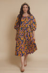 Moodie floral puff sleeve midi dress with tie back, in multi. Image 11
