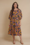 Moodie floral puff sleeve midi dress with tie back, in multi. Image 13