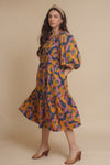 Moodie floral puff sleeve midi dress with tie back, in multi. Image 14