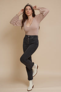 Bodysuit with balloon sleeves, in stone. Image 3