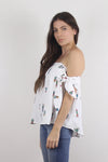 Off shoulder cactus print blouse, in white. Image 2
