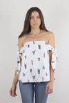 Off shoulder cactus print blouse, in white. Image 5