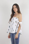 Off shoulder cactus print blouse, in white.