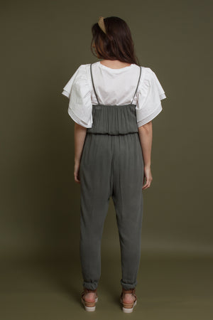 Sleeveless jumpsuit, in olive. Image 13