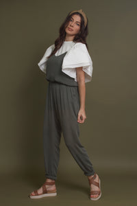 Sleeveless jumpsuit, in olive. Image 3