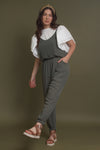Sleeveless jumpsuit, in olive. Image 4