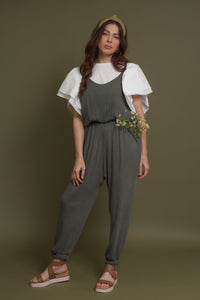 Sleeveless jumpsuit, in olive. Image 9