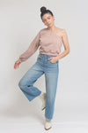 One shoulder cropped sweatshirt, in Taupe. Image 2