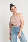 One shoulder cropped sweatshirt, in Taupe. Image 9