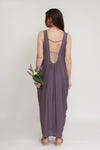 Open back, draped maxi dress, in purple. Image 3