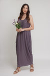 Open back, draped maxi dress, in purple. Image 5