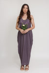 Open back, draped maxi dress, in purple. Image 6