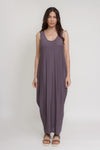 Open back, draped maxi dress, in purple. Image 7