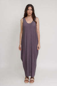 Open back, draped maxi dress, in purple. Image 7